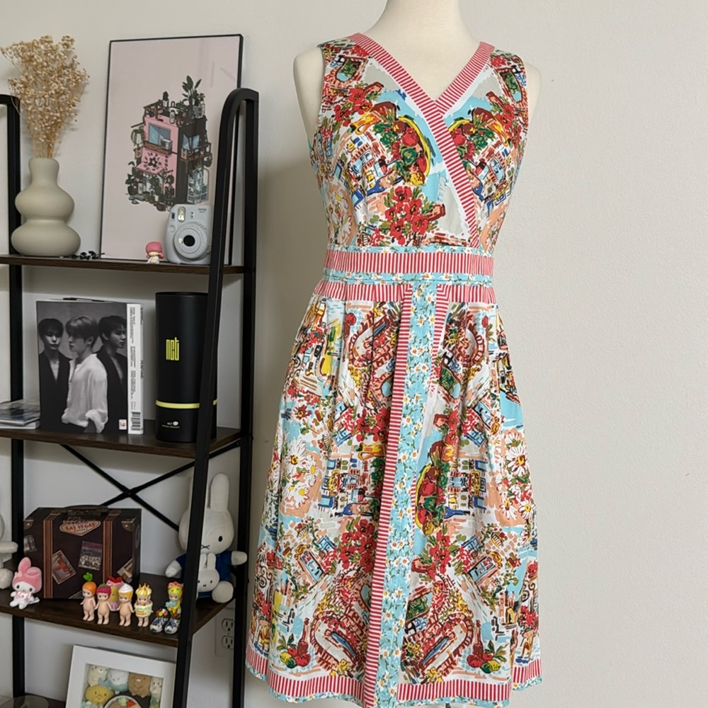 Talbots Floral & Stripe Multicolor Cotton Midi Dress
